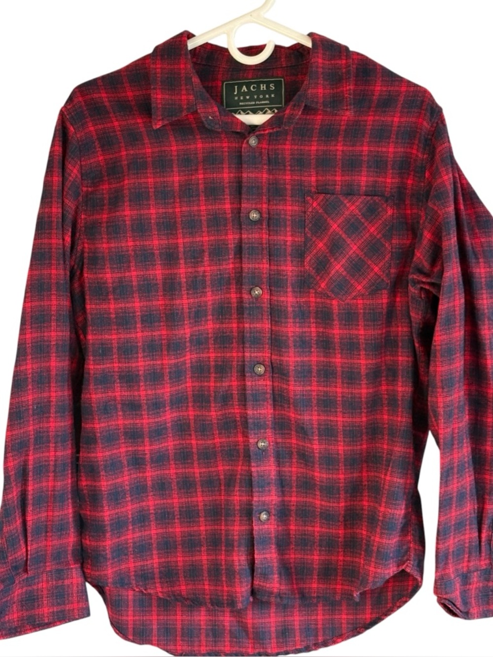 Jachs New York Recycled Flannel Mens Shirt Red Blue Size Medium